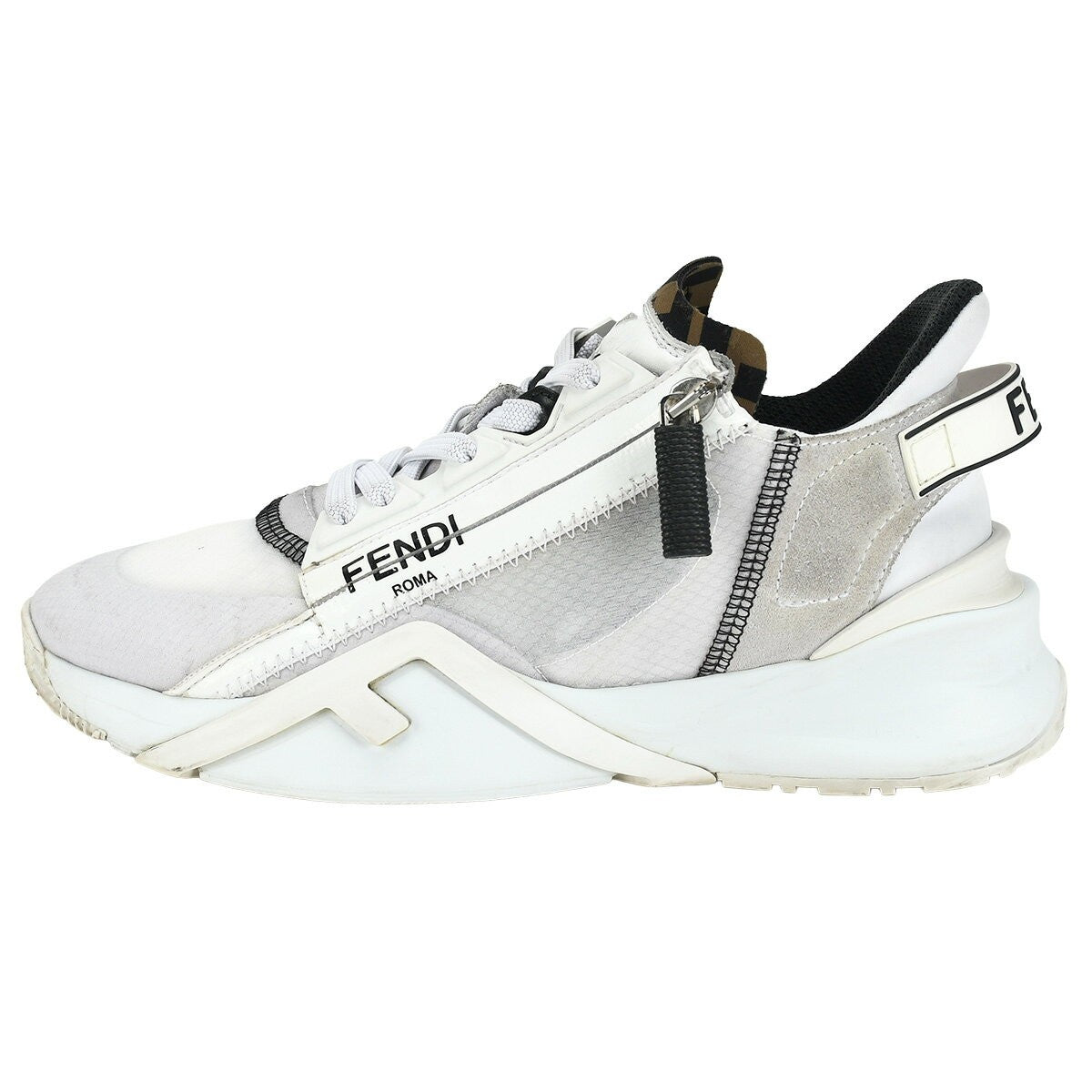 FENDI Sneakers Shoes Low-Cut FF EU 37 US 7 White Brown Authentic