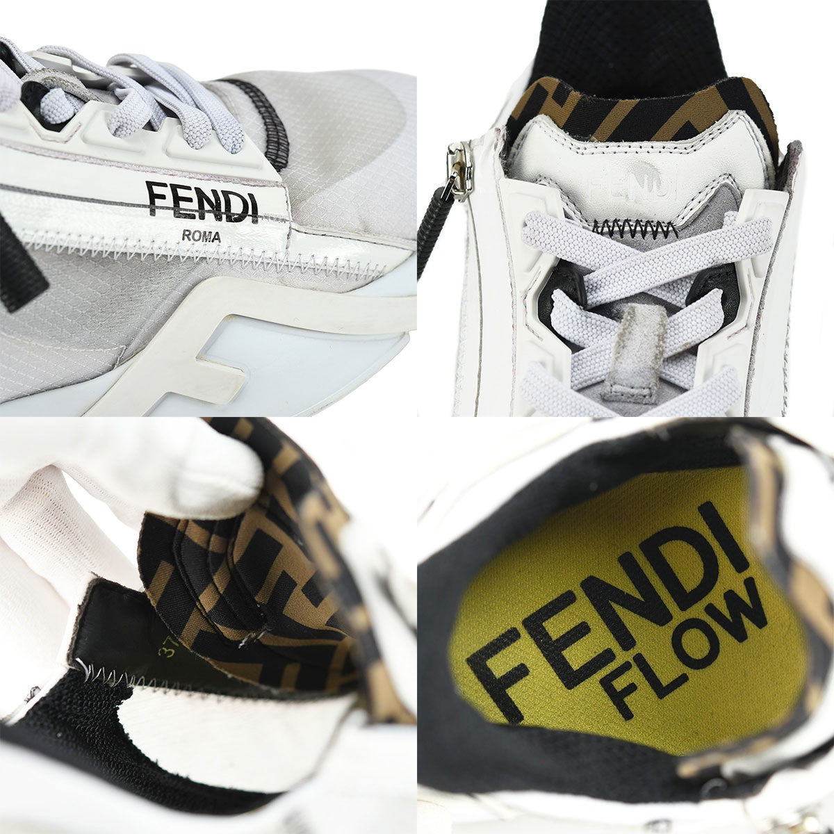 FENDI Sneakers Shoes Low-Cut FF EU 37 US 7 White Brown Authentic