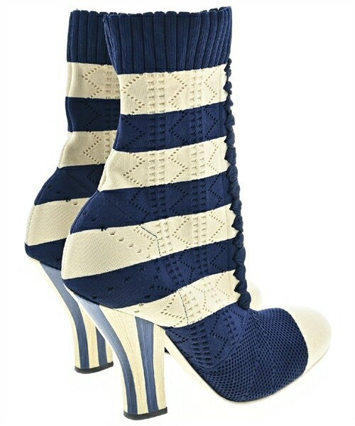 FENDI Short Boots Shoes EU 37 US 7 White Navy Authentic