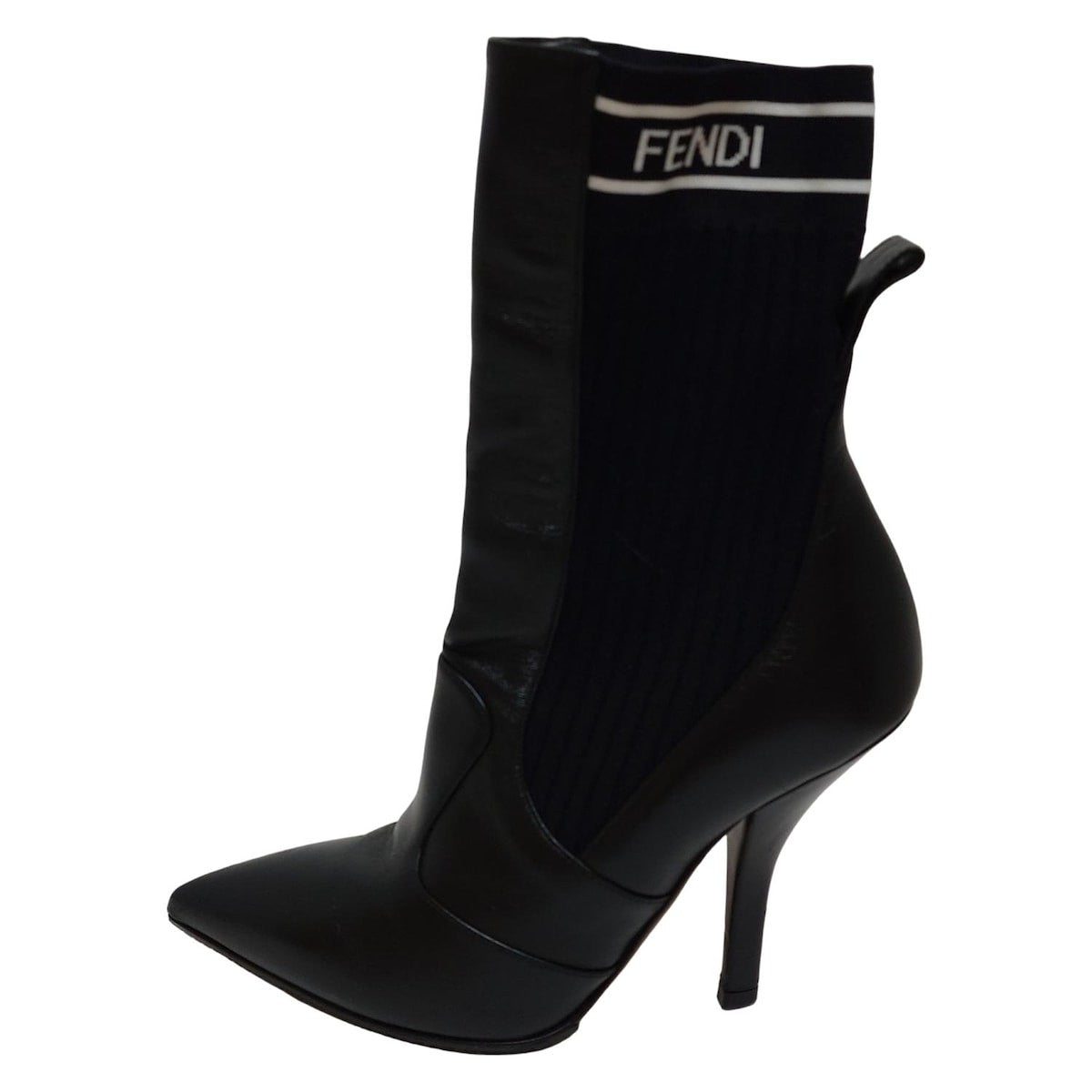 FENDI Short Boots Shoes EU 35 US 5 Leather Black White Authentic