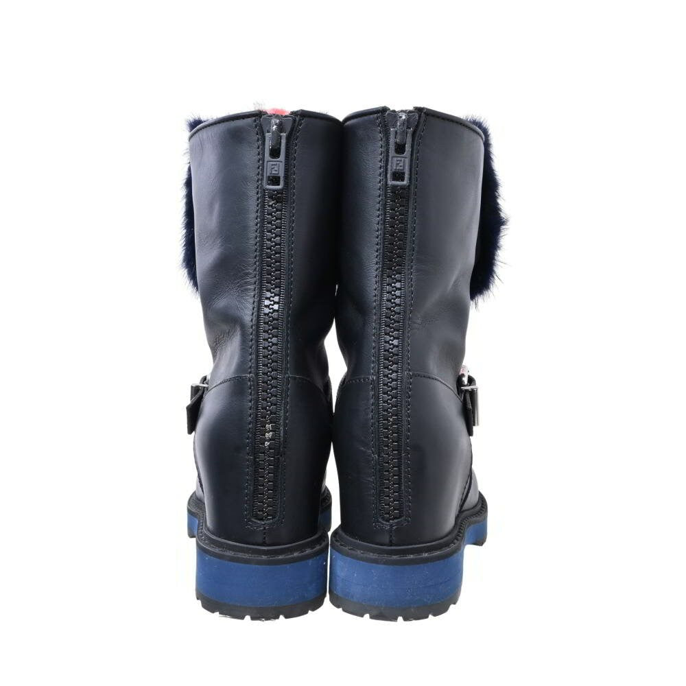 FENDI Long Boots Shoes EU 3 US 7 Leather Black Authentic