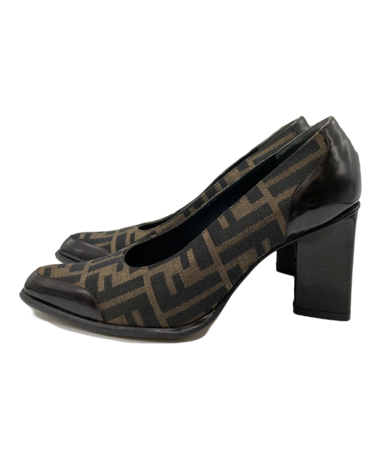 FENDI Shoes Pumps Heel FF Zucca EU 37 US 7 Brown Black Authentic