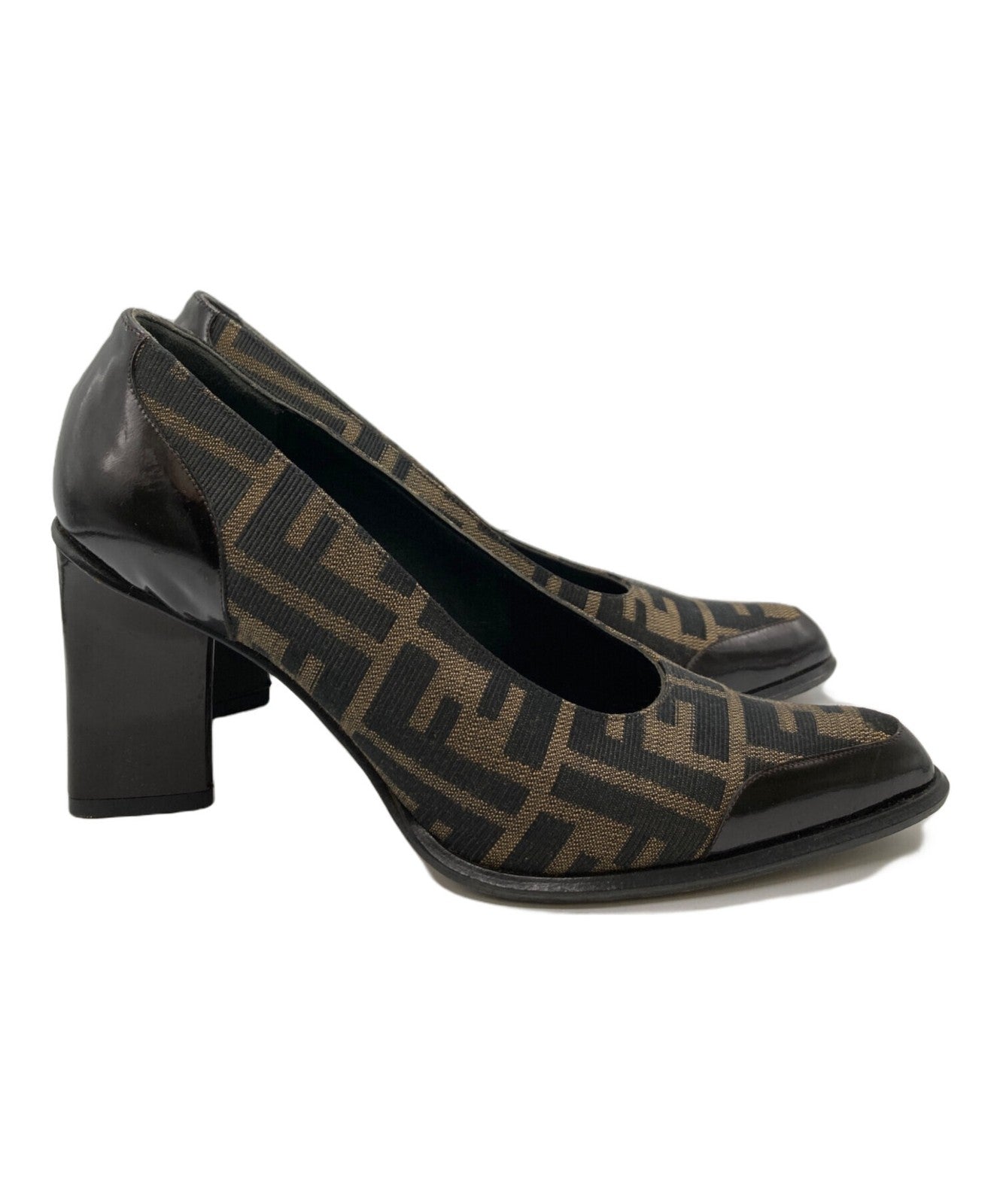 FENDI Shoes Pumps Heel FF Zucca EU 37 US 7 Brown Black Authentic
