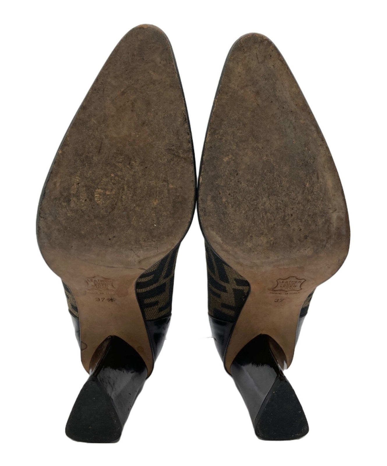 FENDI Shoes Pumps Heel FF Zucca EU 37 US 7 Brown Black Authentic