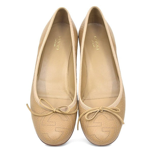 GUCCI Shoes Pumps Heel Interlocking G Logo EU 37 US 7 Leather Beige Authentic