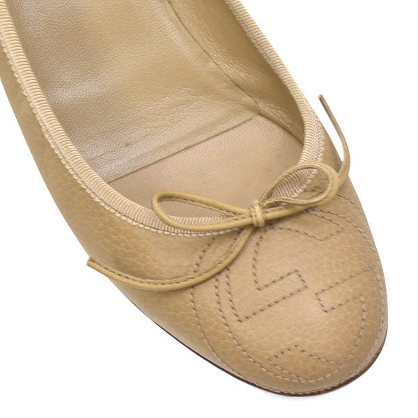 GUCCI Shoes Pumps Heel Interlocking G Logo EU 37 US 7 Leather Beige Authentic