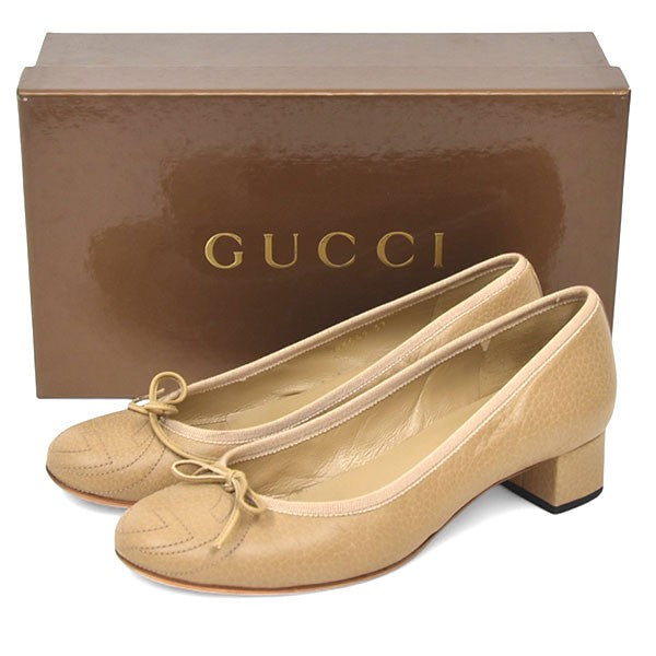 GUCCI Shoes Pumps Heel Interlocking G Logo EU 37 US 7 Leather Beige Authentic