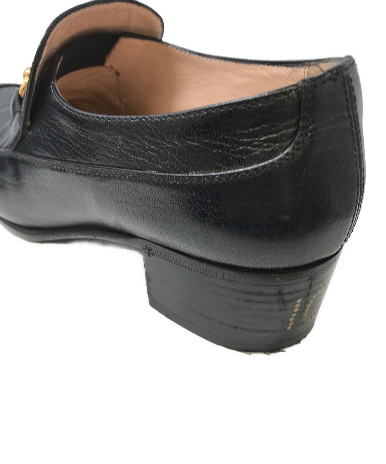 GUCCI Loafers Shoes Horse Bit Chain Ice Lolly EU 38 US 8 Leather Black Authentic