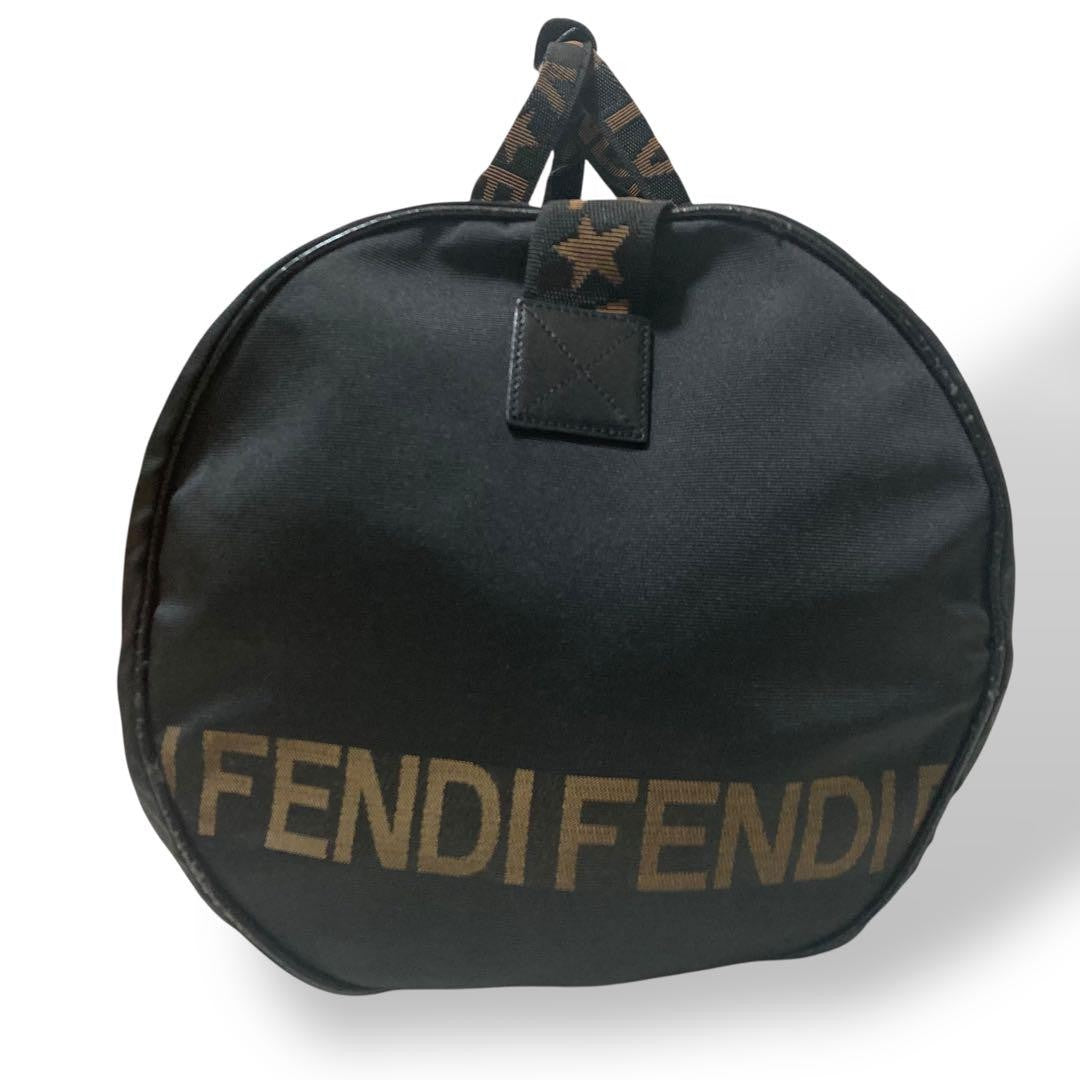 FENDI Boston Bag 2way FF Pecan Nylon Black Beige Authentic
