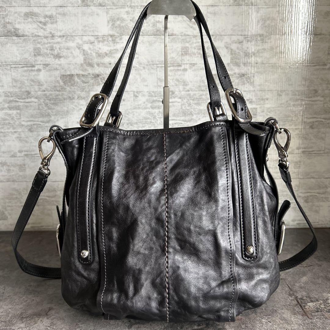 TOD'S Shoulder Bag Purse 2way Leather Black Authentic
