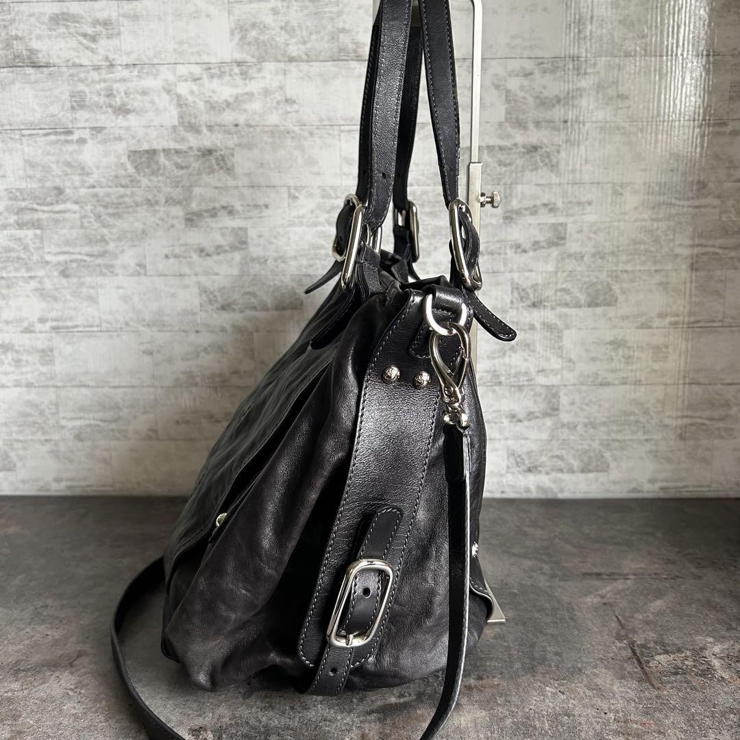 TOD'S Shoulder Bag Purse 2way Leather Black Authentic