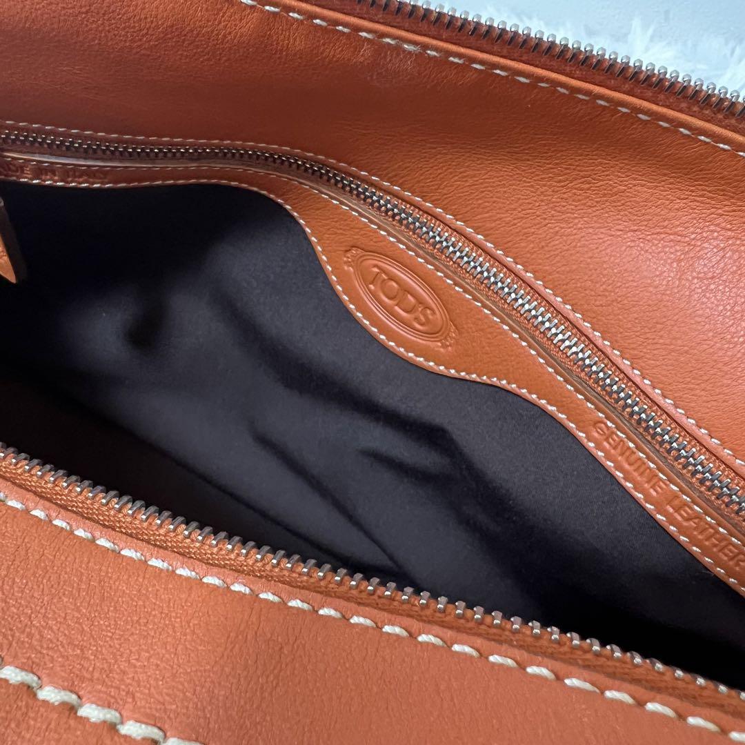 TOD'S Hand Bag Tote Purse Mini Boston Bag Leather Orange Authentic