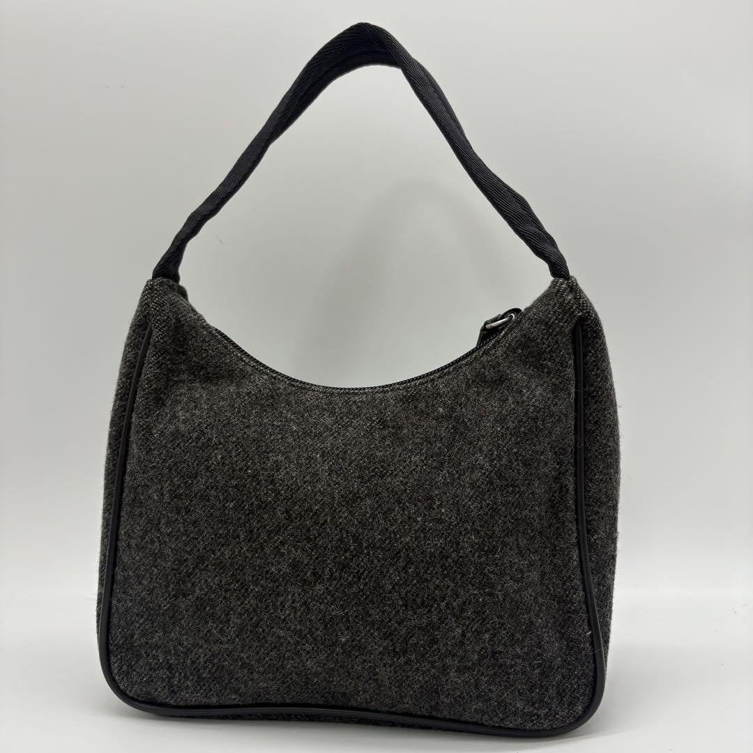 PRADA Shoulder Bag Purse Wool Black Gray Authentic