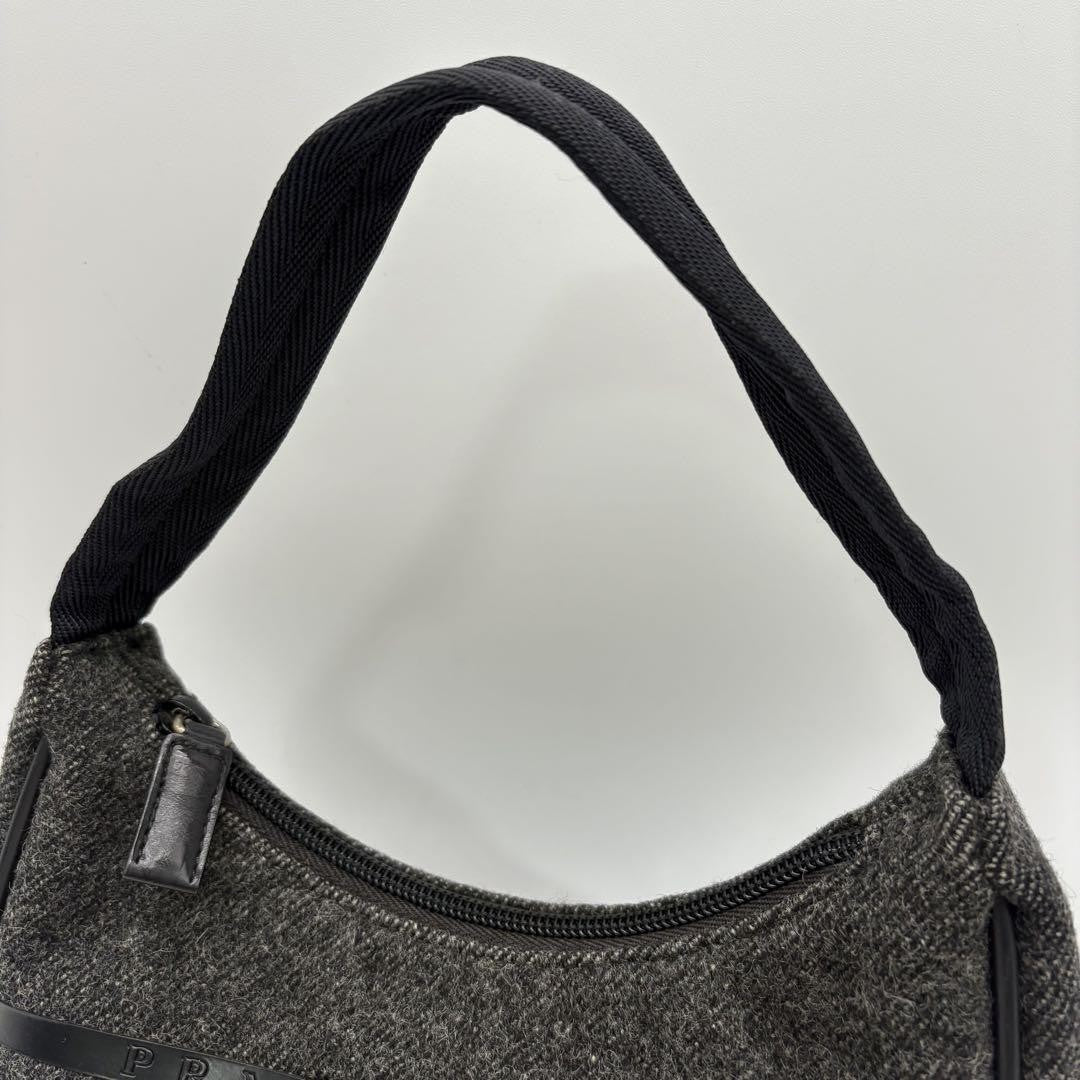 PRADA Shoulder Bag Purse Wool Black Gray Authentic
