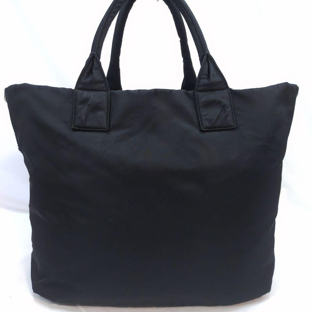 PRADA Hand Bag Tote Purse 2way Logo Nylon Leather Black Green Authentic