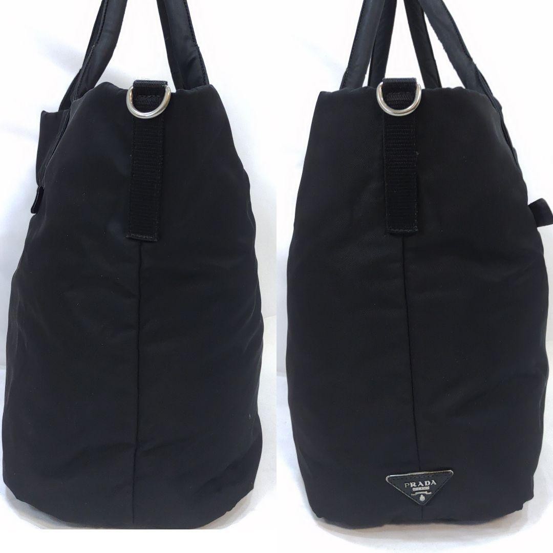 PRADA Hand Bag Tote Purse 2way Logo Nylon Leather Black Green Authentic