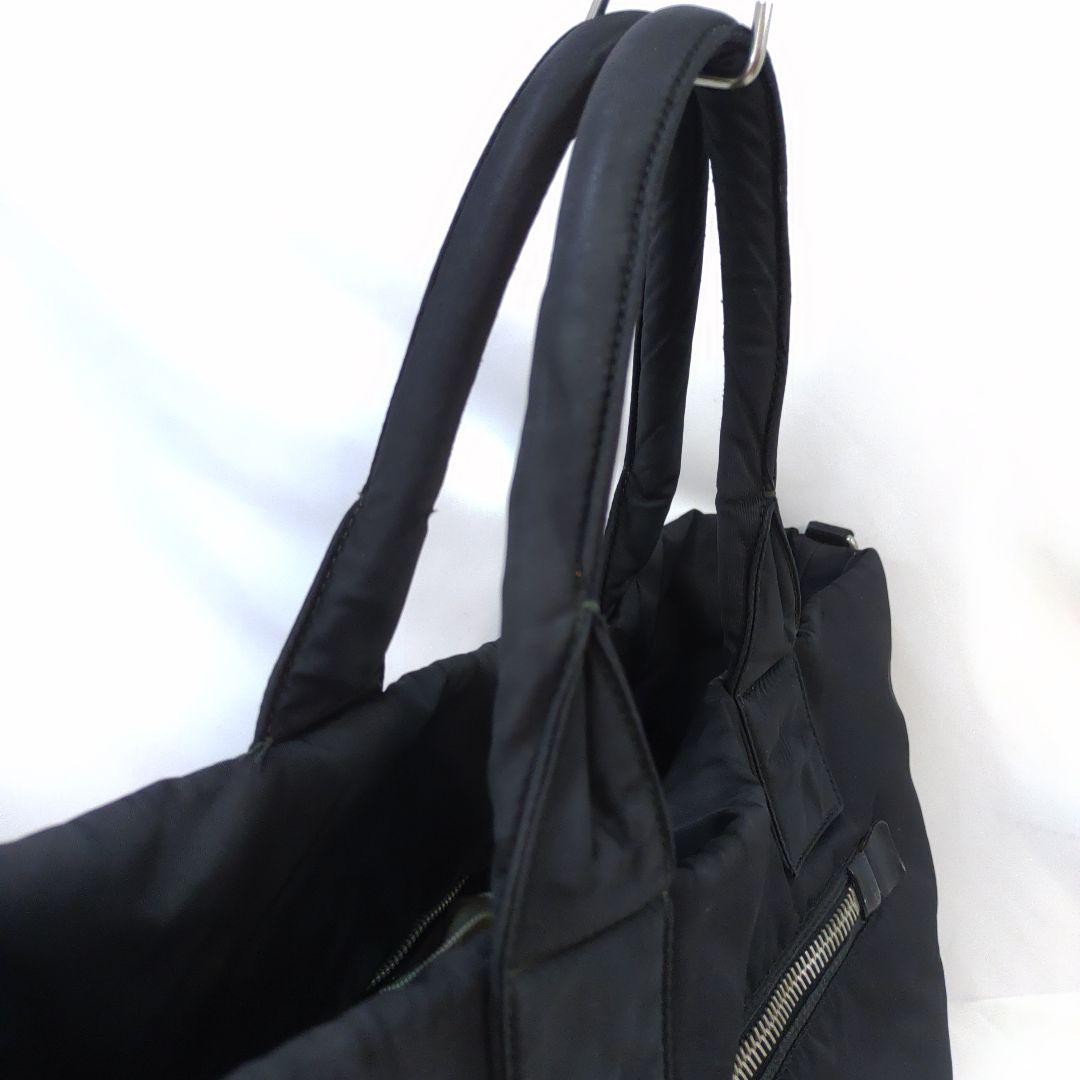 PRADA Hand Bag Tote Purse 2way Logo Nylon Leather Black Green Authentic