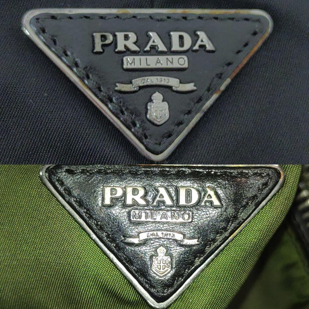 PRADA Hand Bag Tote Purse 2way Logo Nylon Leather Black Green Authentic
