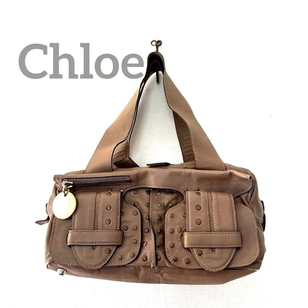 Chloe Shoulder Bag Purse Leather Greige Authentic
