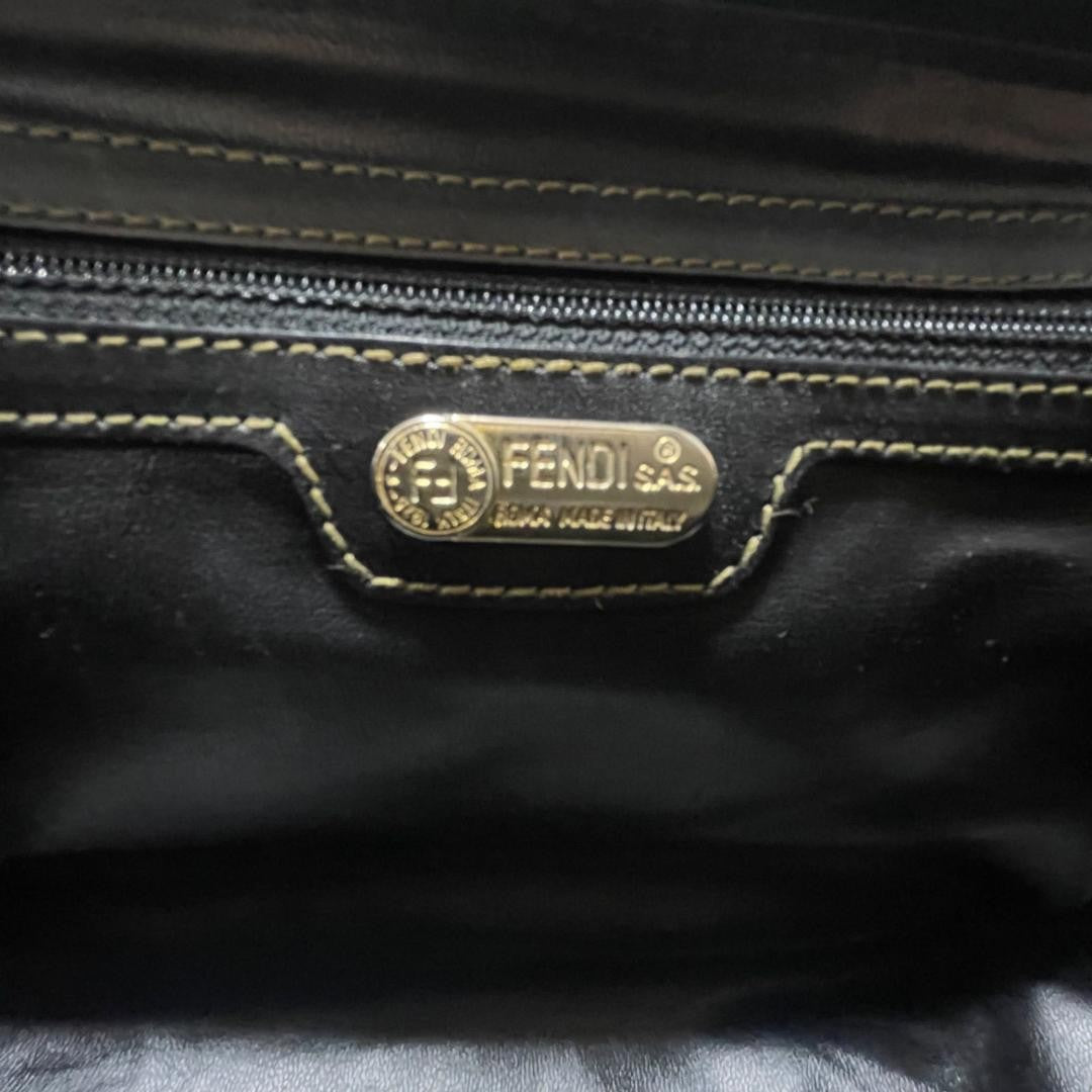 FENDI Shoulder Bag Purse 2way Pecan Leather PVC Black Khaki Authentic