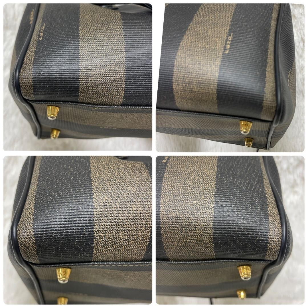 FENDI Shoulder Bag Purse 2way Pecan Leather PVC Black Khaki Authentic