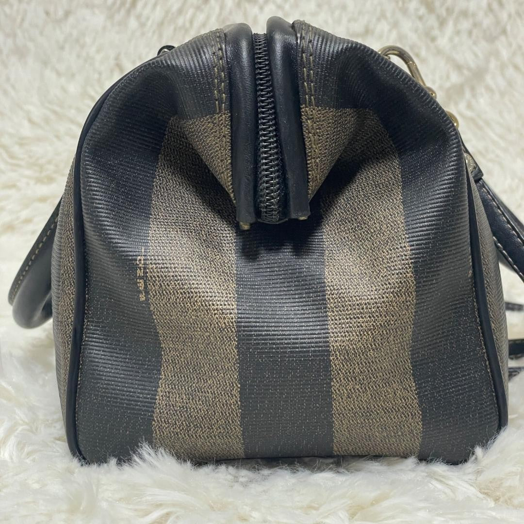 FENDI Shoulder Bag Purse 2way Pecan Leather PVC Black Khaki Authentic