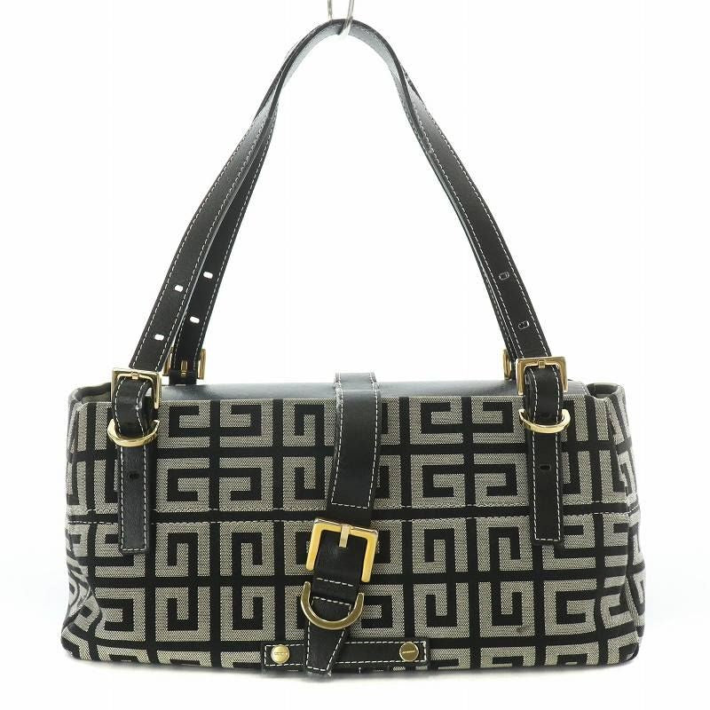 GIVENCHY Hand Bag Tote Purse Canvas Leather Gray Black Authentic