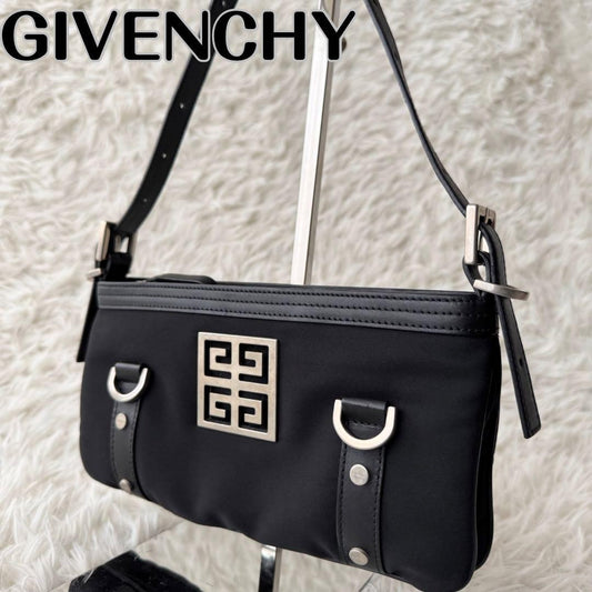 GIVENCHY Hand Bag Tote Purse Nylon Leather Black Authentic