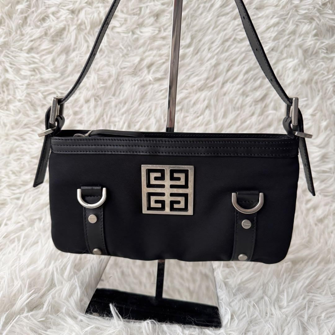 GIVENCHY Hand Bag Tote Purse Nylon Leather Black Authentic