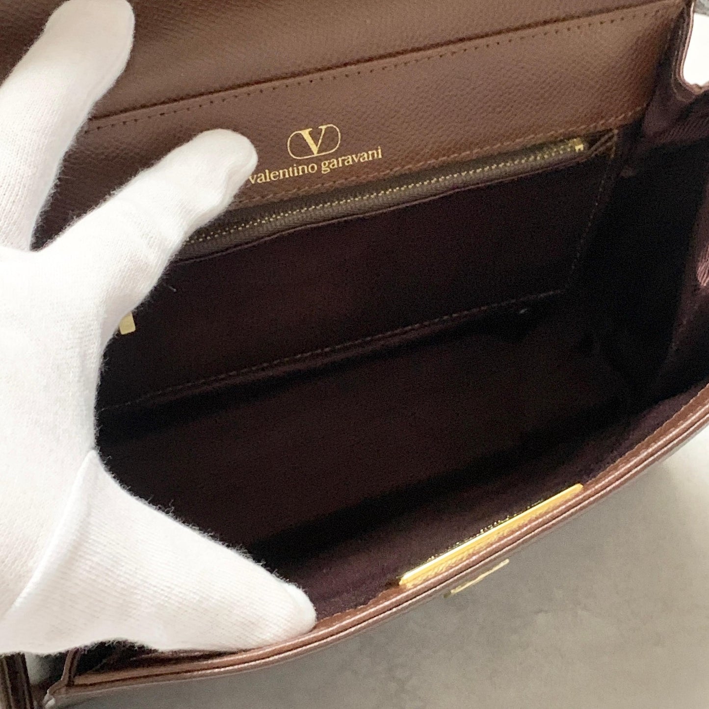 Valentino Garavani Bag Tassel Logo Shoulder Purse Leather Brown Gold Authentic
