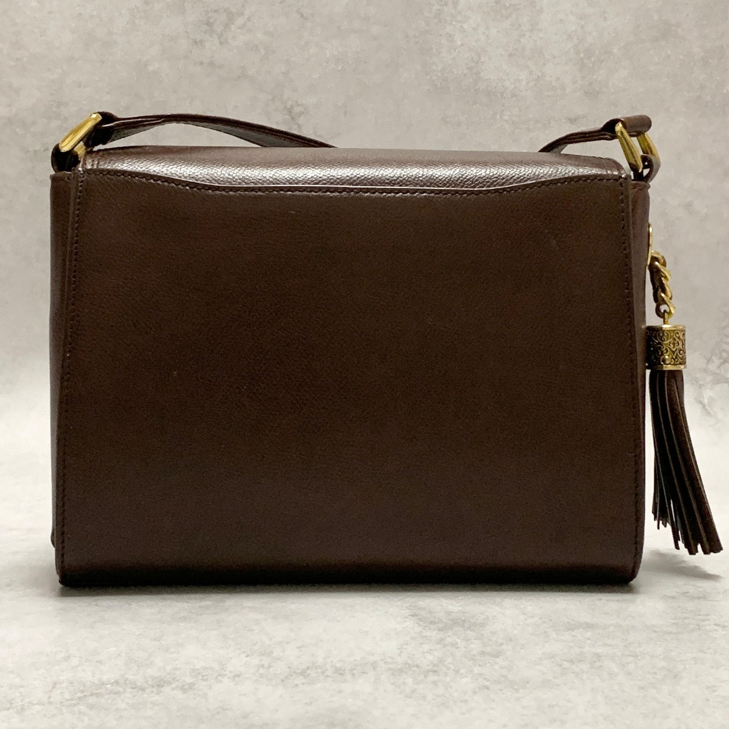 Valentino Garavani Bag Tassel Logo Shoulder Purse Leather Brown Gold Authentic