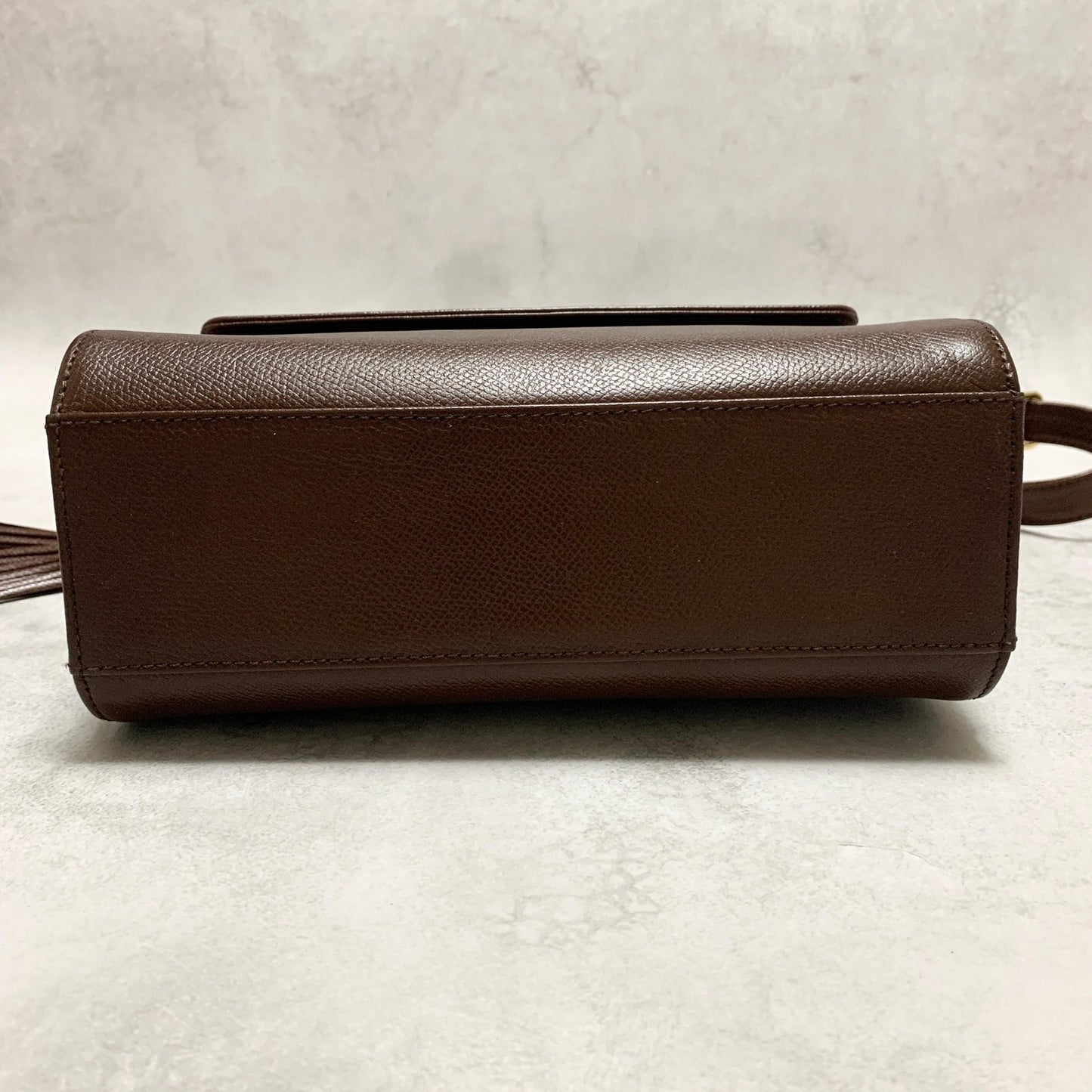 Valentino Garavani Bag Tassel Logo Shoulder Purse Leather Brown Gold Authentic
