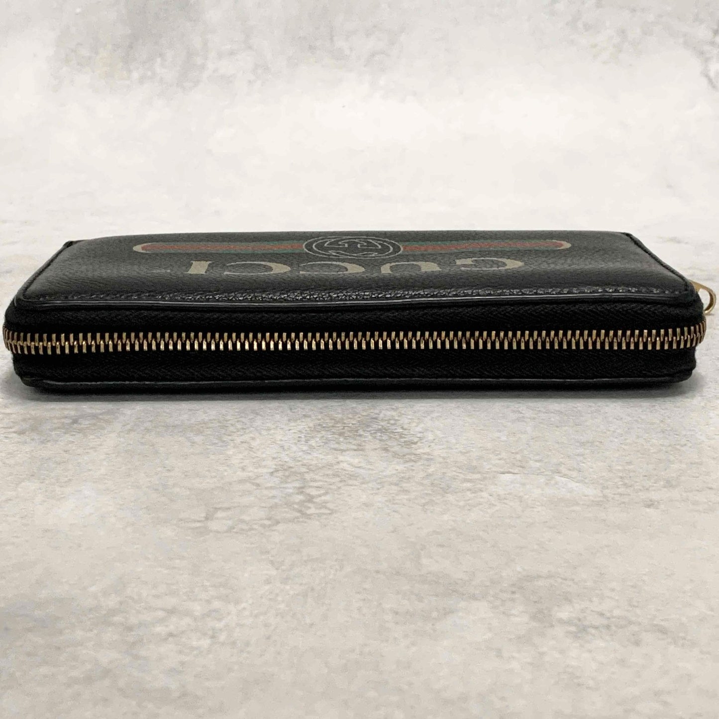 GUCCI Wallet Vintage Logo Sherry Line Interlocking GG Purse Round Zip Long Black