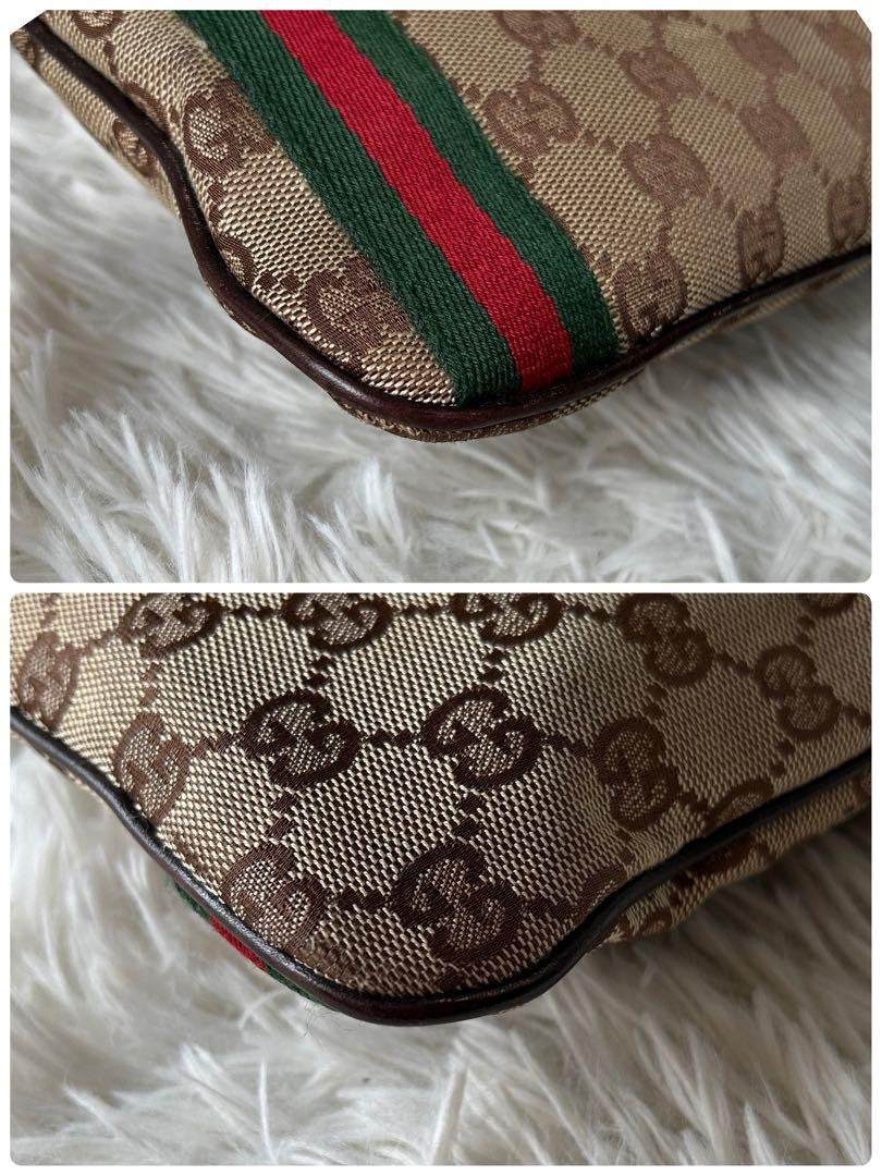 GUCCI GG Canvas Purse Sherry Sakosh with Gold Charm shoulder bag Brown Beige