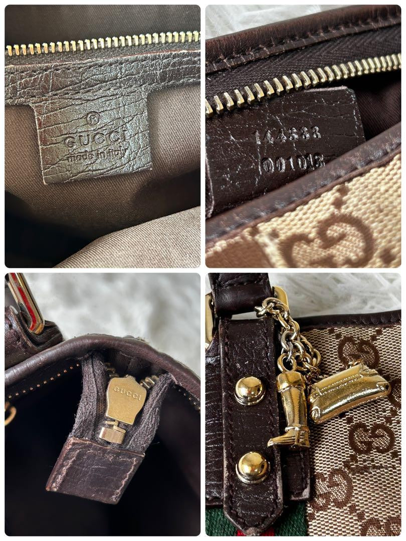 GUCCI GG Canvas Purse Sherry Sakosh with Gold Charm shoulder bag Brown Beige
