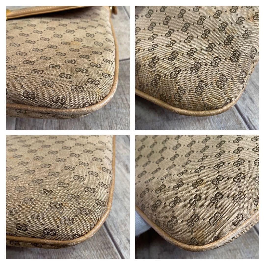 GUCCI Purse Micro GG Canvas Mini Shoulder Bag Beige Gold Used Unisex Authentic
