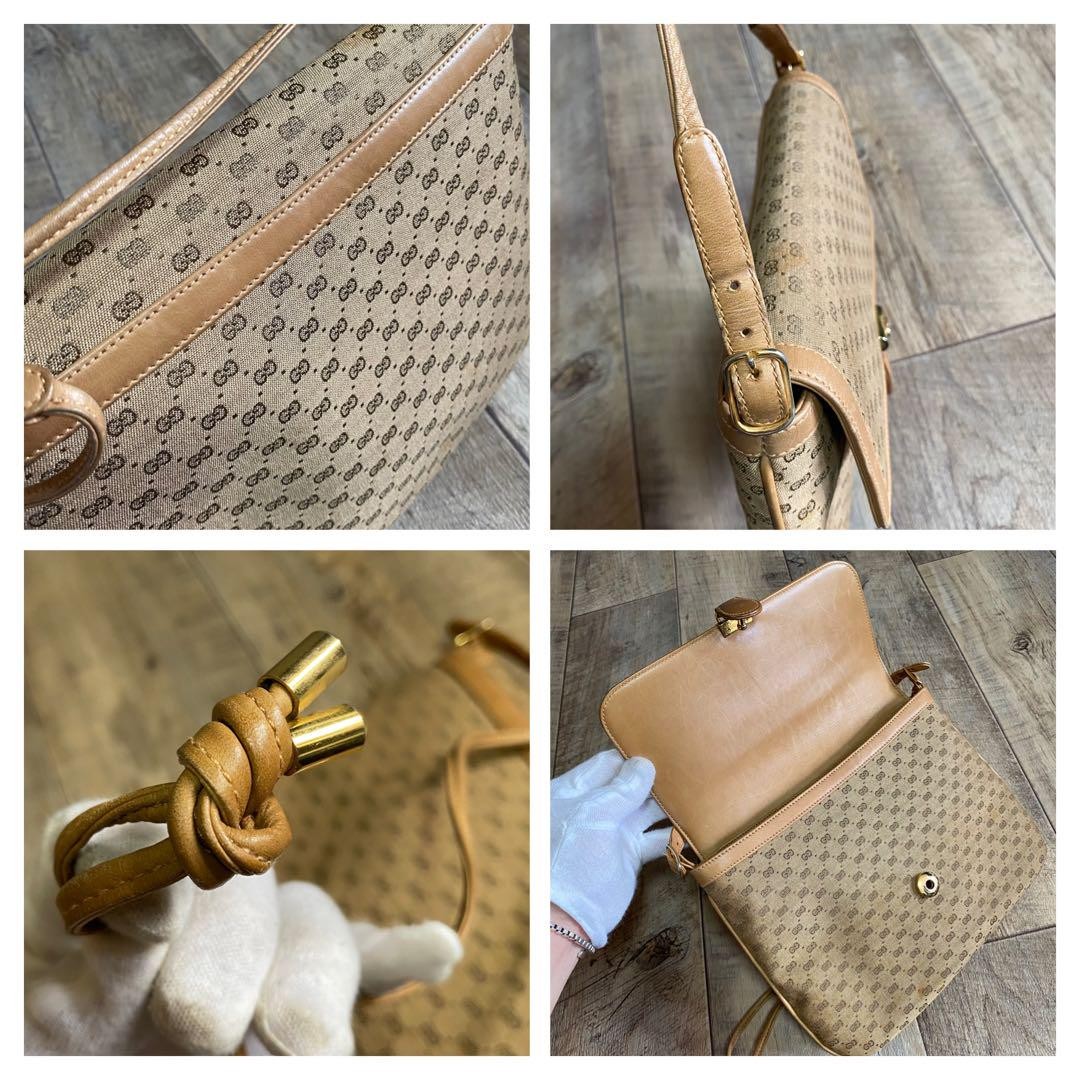 GUCCI Purse Micro GG Canvas Mini Shoulder Bag Beige Gold Used Unisex Authentic