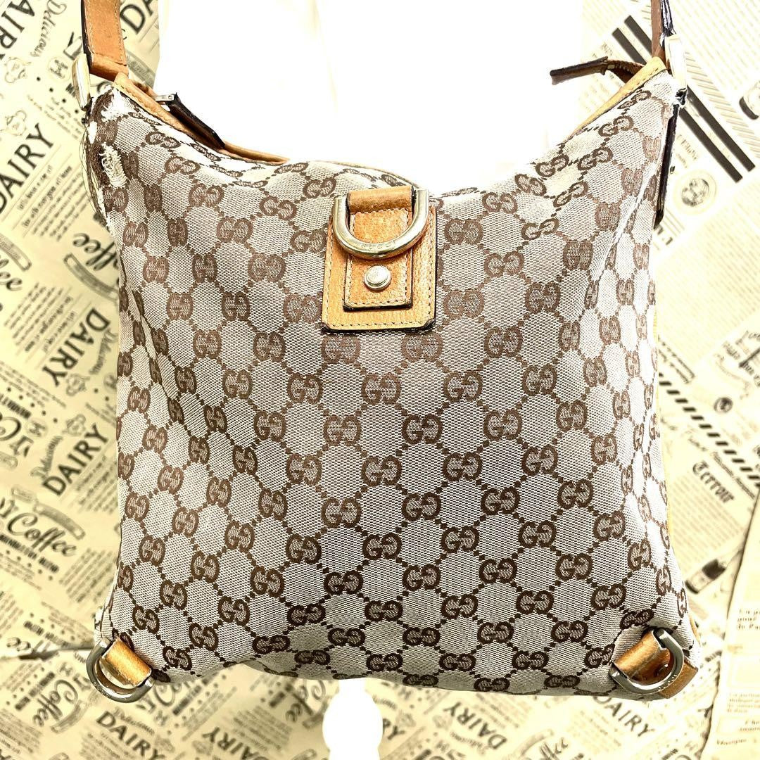 GUCCI Shoulder bag Purse Sacoche Abby GG canvas Leather Beige Brown Authentic