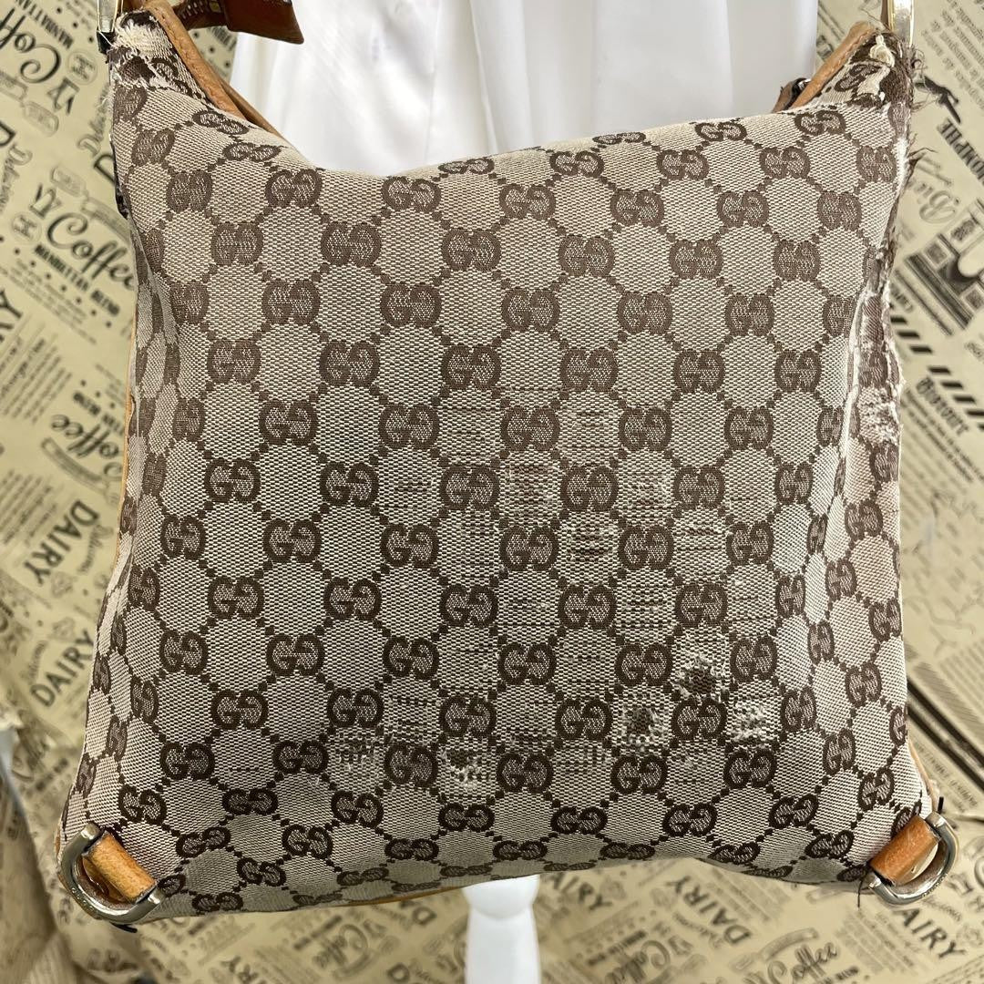 GUCCI Shoulder bag Purse Sacoche Abby GG canvas Leather Beige Brown Authentic