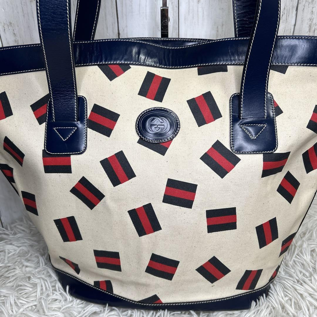 GUCCI Tote bag Purse handbag GG logo Sherry line Old Gucci Canvas Leather Auth
