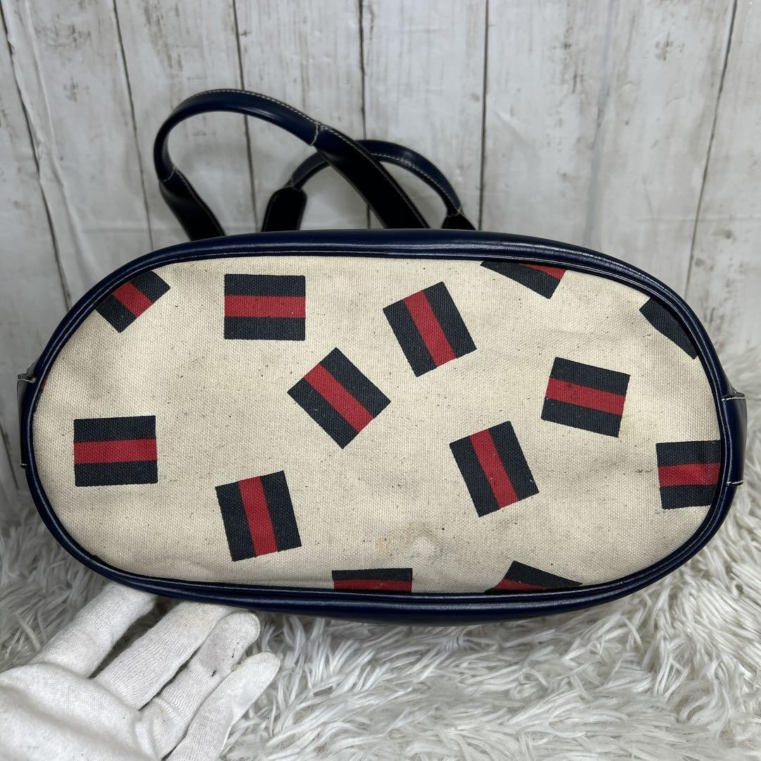 GUCCI Tote bag Purse handbag GG logo Sherry line Old Gucci Canvas Leather Auth