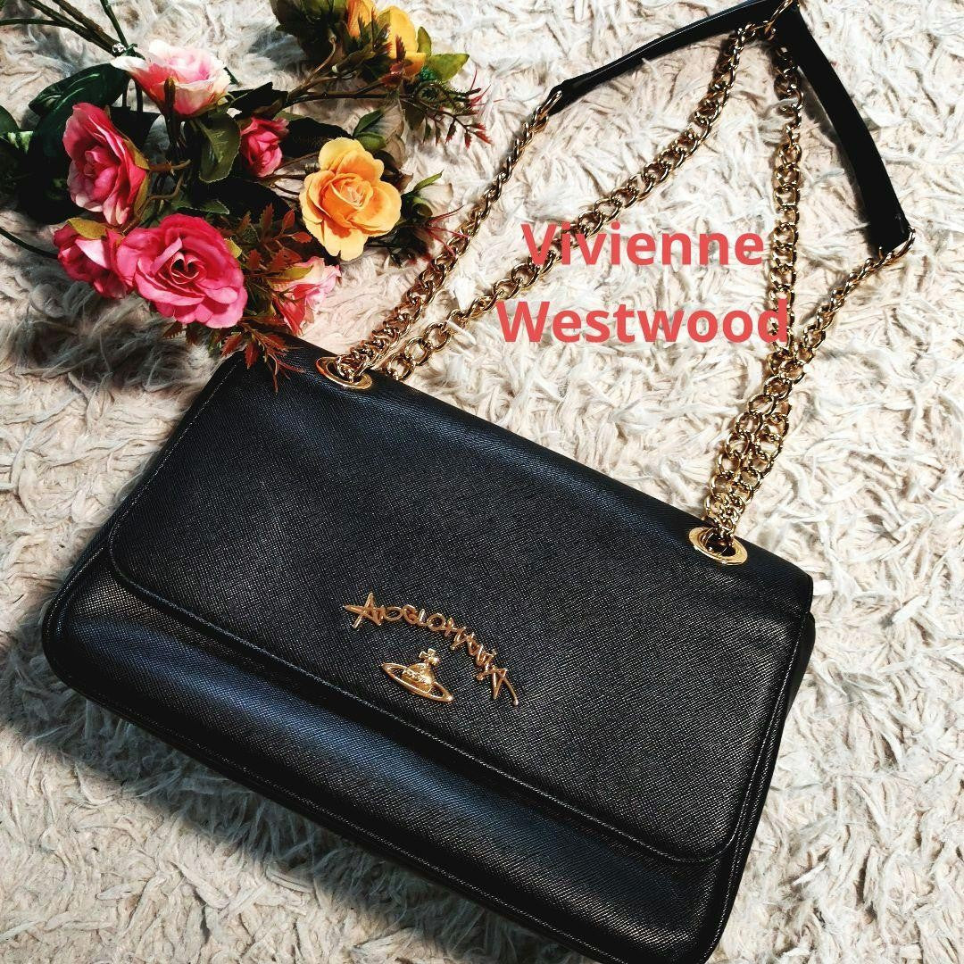 Vivienne Westwood Hand Bag Tote Purse Orb Leather Black Authentic
