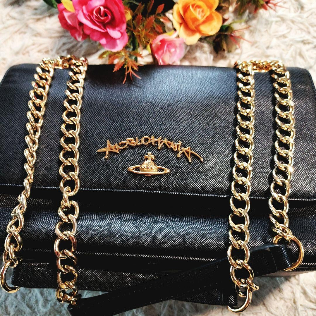 Vivienne Westwood Hand Bag Tote Purse Orb Leather Black Authentic