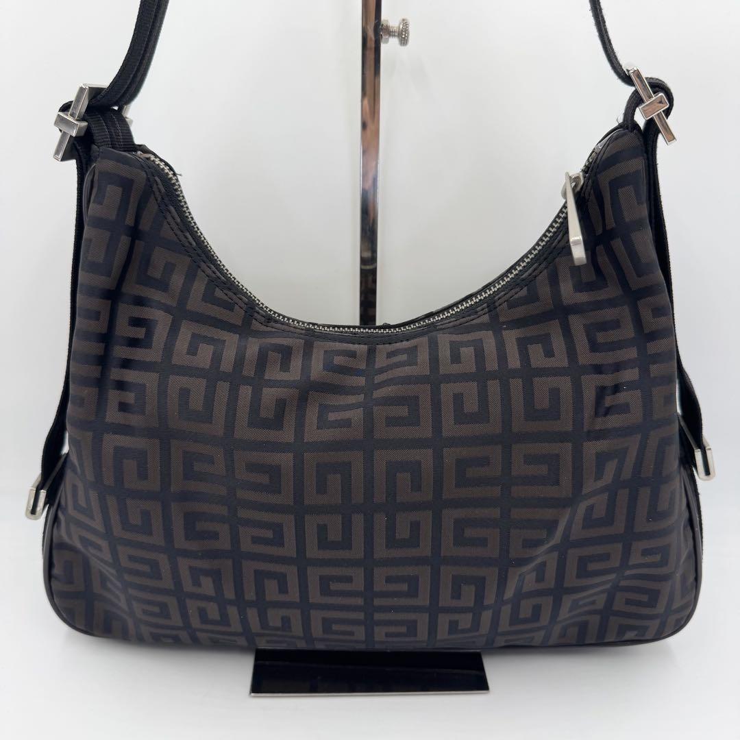 GIVENCHY Shoulder Bag Purse 4G Nylon Leather Brown Authentic