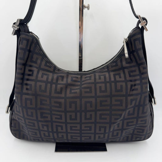GIVENCHY Shoulder Bag Purse 4G Nylon Leather Brown Authentic