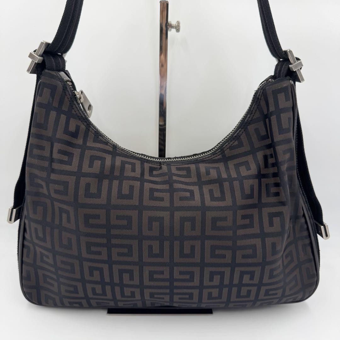 GIVENCHY Shoulder Bag Purse 4G Nylon Leather Brown Authentic