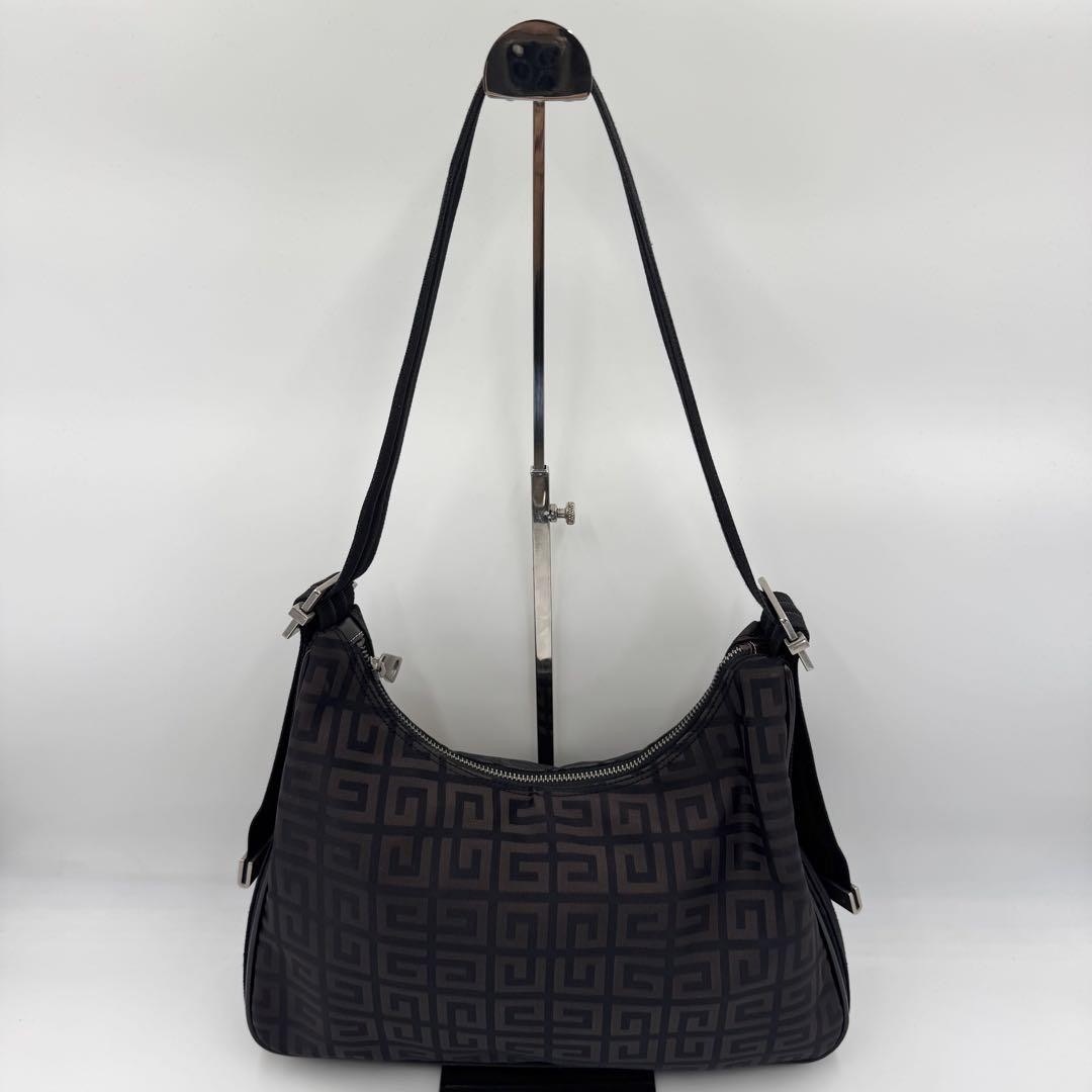 GIVENCHY Shoulder Bag Purse 4G Nylon Leather Brown Authentic
