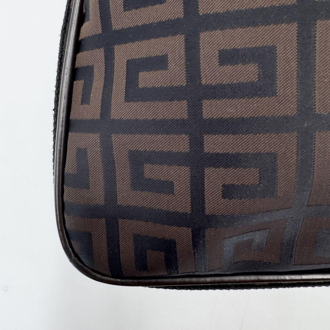 GIVENCHY Shoulder Bag Purse 4G Nylon Leather Brown Authentic