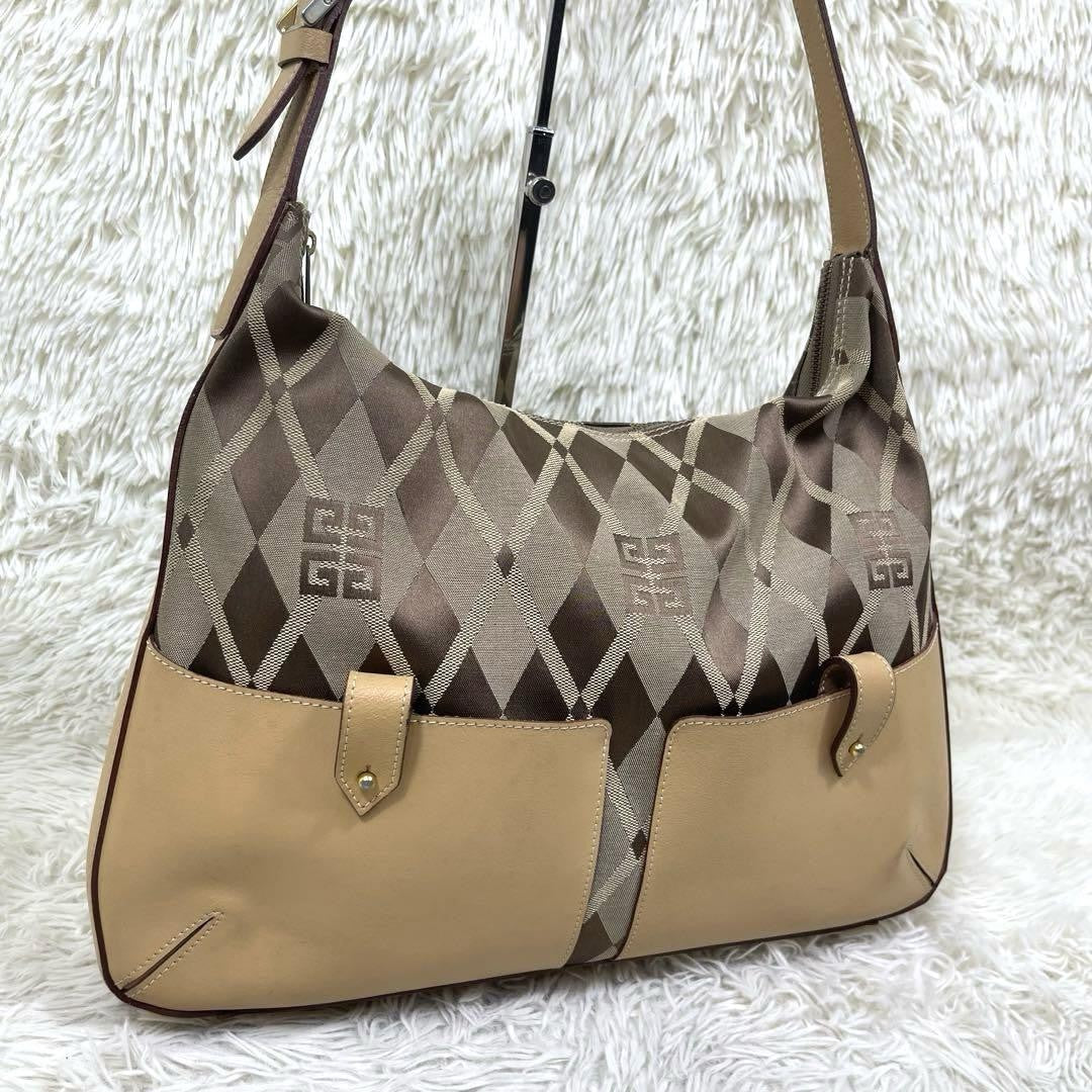 GIVENCHY Shoulder Bag Purse 4G Canvas Leather Brown Beige Authentic