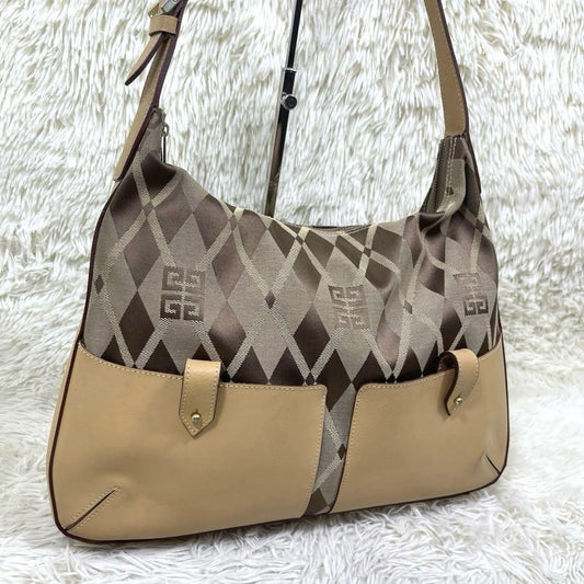 GIVENCHY Shoulder Bag Purse 4G Canvas Leather Brown Beige Authentic